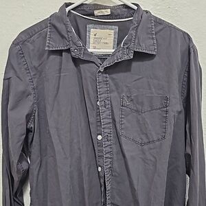 American Eagle Outfitters Gray Casual Button Down Shirt